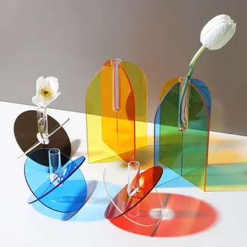 Блестящие акриловые вазы, стеклянная пластиковая бутылка для цветов из гидропоники, декор в скандинавском стиле, художественное украшение гостиной
