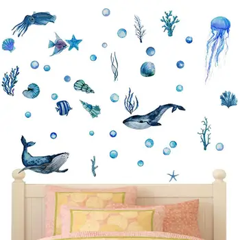 Наклейки на стены с морскими рыбками, светящиеся в темноте, Подводный мир, Наклейка на стену, Водонепроницаемые Многоразовые наклейки на стену с животными под водой
