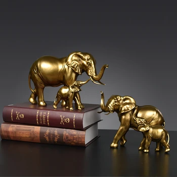 Домашний декор Скульптуры Золотого слона Современные изысканные украшения для гостиной, Столешницы, поделки из смолы, Животные, Подарки