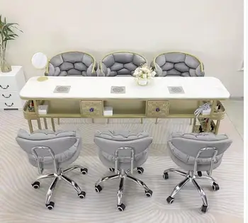 Новый вращающийся стул Мраморный маникюрный столик с пылесосом маникюрный столик одноместный двухместный тройной Полный комплектинтернетзнаменитостей