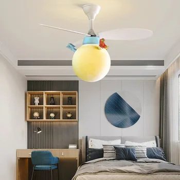 Современная детская комната, потолочный вентилятор на вертолете, светодиодная подсветка, Космическая планета, Спальня с мультяшным кроликом, Бесшумный вентилятор, Освещение в комнате