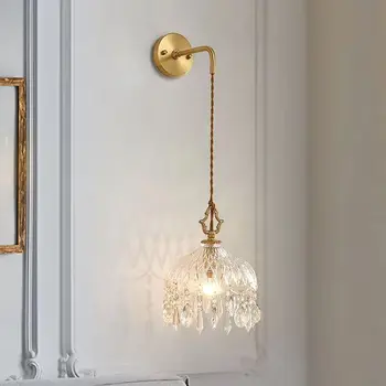 Ретро медный хрустальный настенный светильник для спальни гостиной Фоновой стены входа прохода Балкона Латунный подвесной светильник во французском стиле