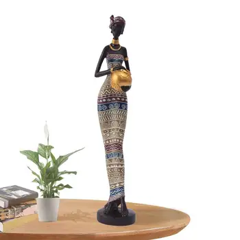 Африканские статуи, скульптура Леди племени, Коллекционное искусство, фигурка Африканской женщины из смолы для настольного декора книжных полок, винтаж ручной работы
